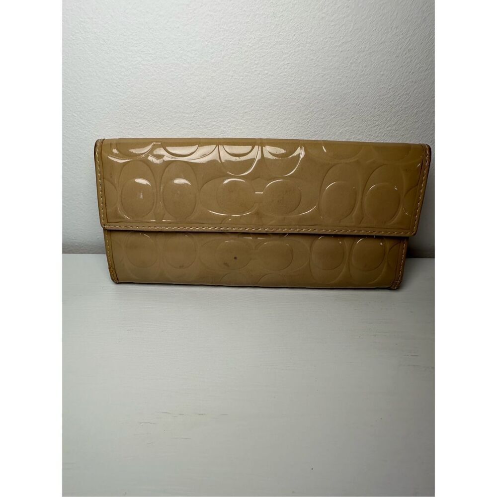 Coach patent leather camel tan women’s wallet size 8”x4” #M-1371 - Picture 2 of 10